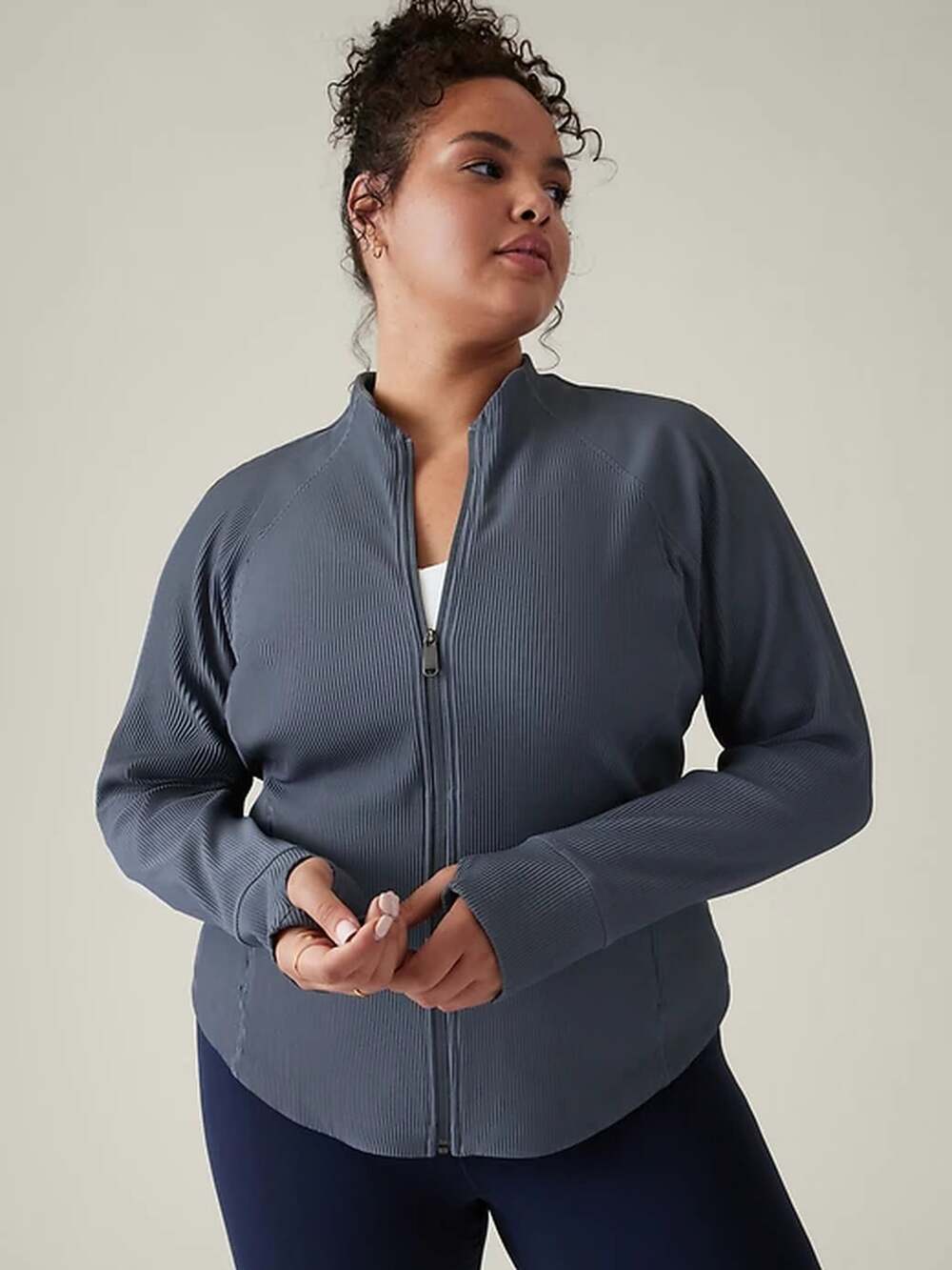 Athleta Slate Blue Full-Zip Ribbed Jacket